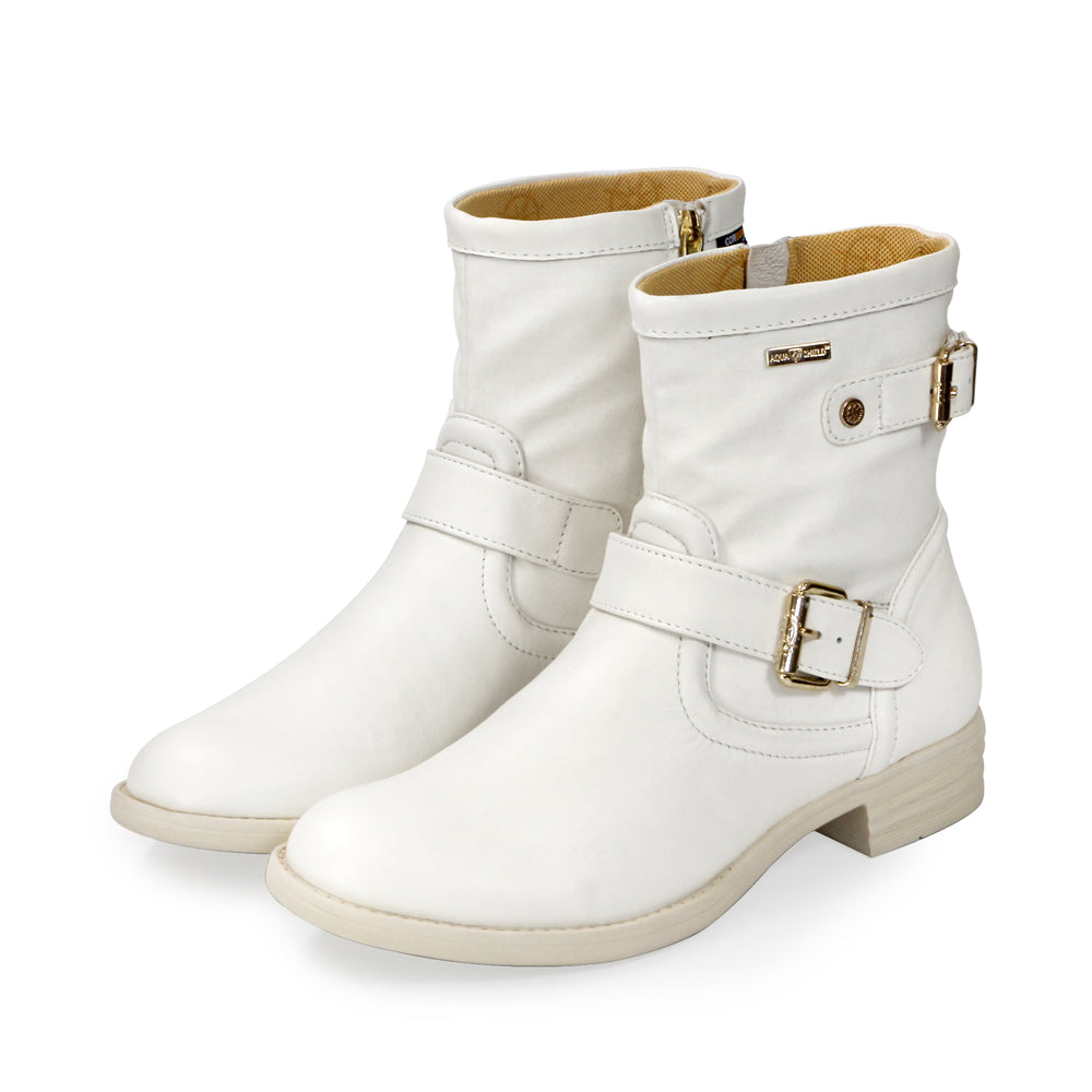 Trapani A.S Buckle Biker Boots (Ivory)